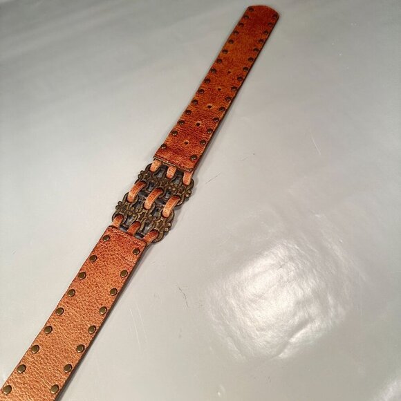 LeatheRock Leather Studded Western Belt Interlocking Chain Links Y2K Boho - Picture 10 of 16